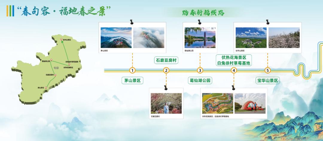 句容旅游攻略一日游_春來鎮江句容踏春祈福線路_茅山景區石磨豆腐村葛仙湖公園伏熱花海